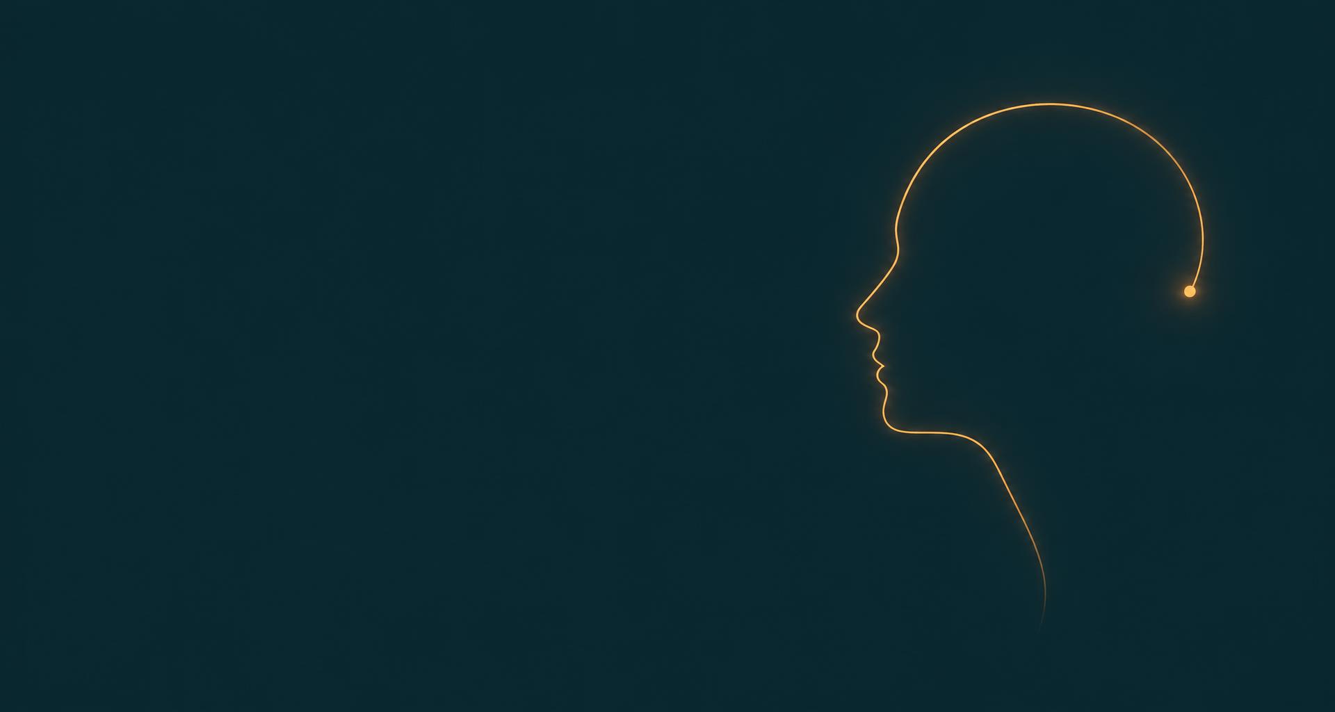 Perfil humano minimalista trazado por una línea ámbar luminosa